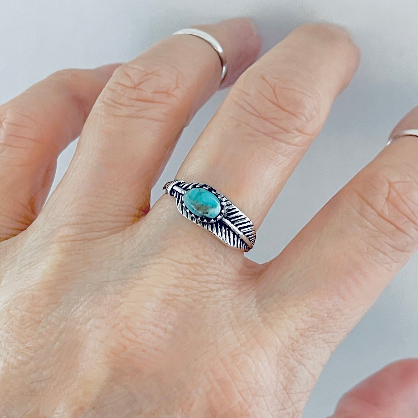 Sterling Silver Genuine Turquoise Angel Feather Ring, Spirit Bird Rings