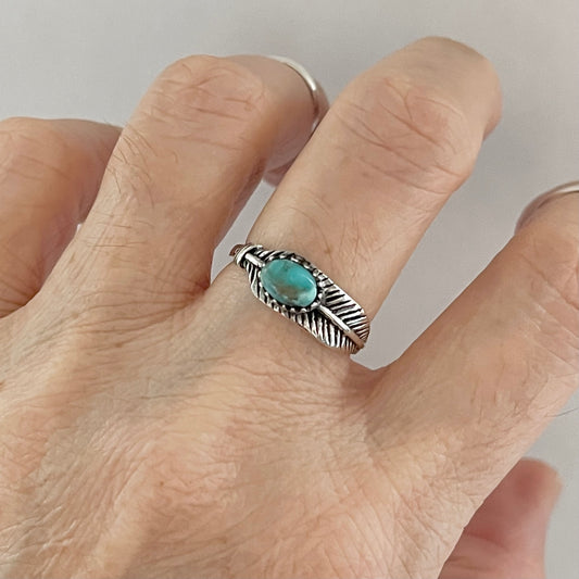 Sterling Silver Genuine Turquoise Angel Feather Ring, Spirit Silver Rings