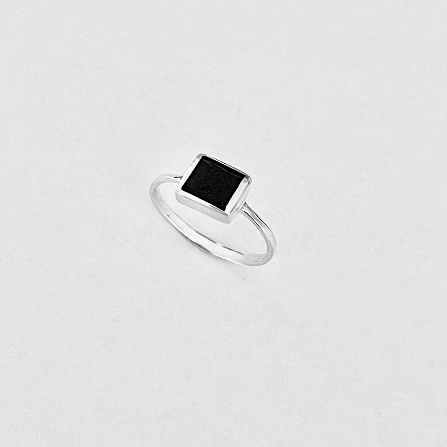 Sterling Silver Square Black Onyx Ring, Dainty Stone Jewelry