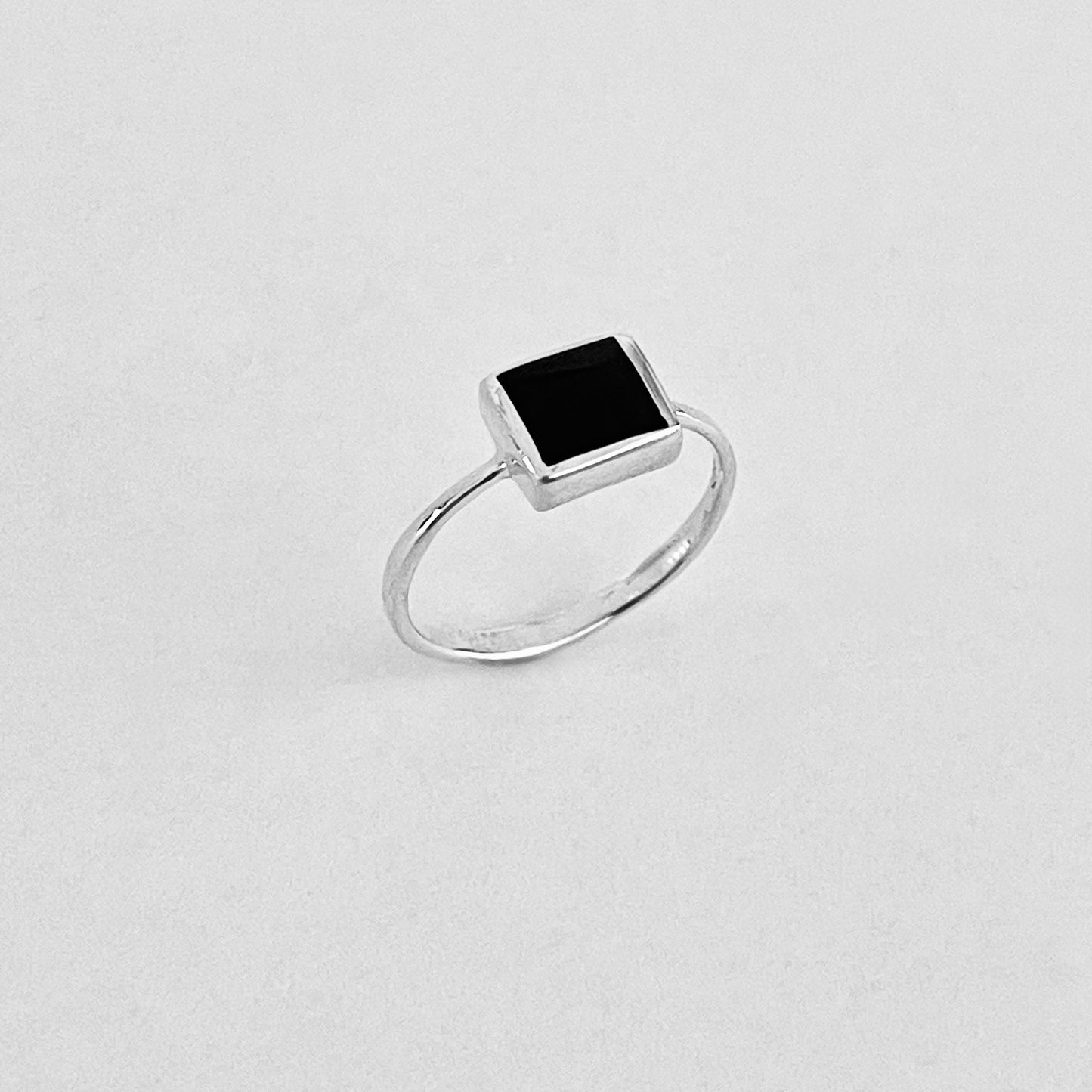 Sterling Silver Square Black Onyx Ring, Dainty Stone Jewelry