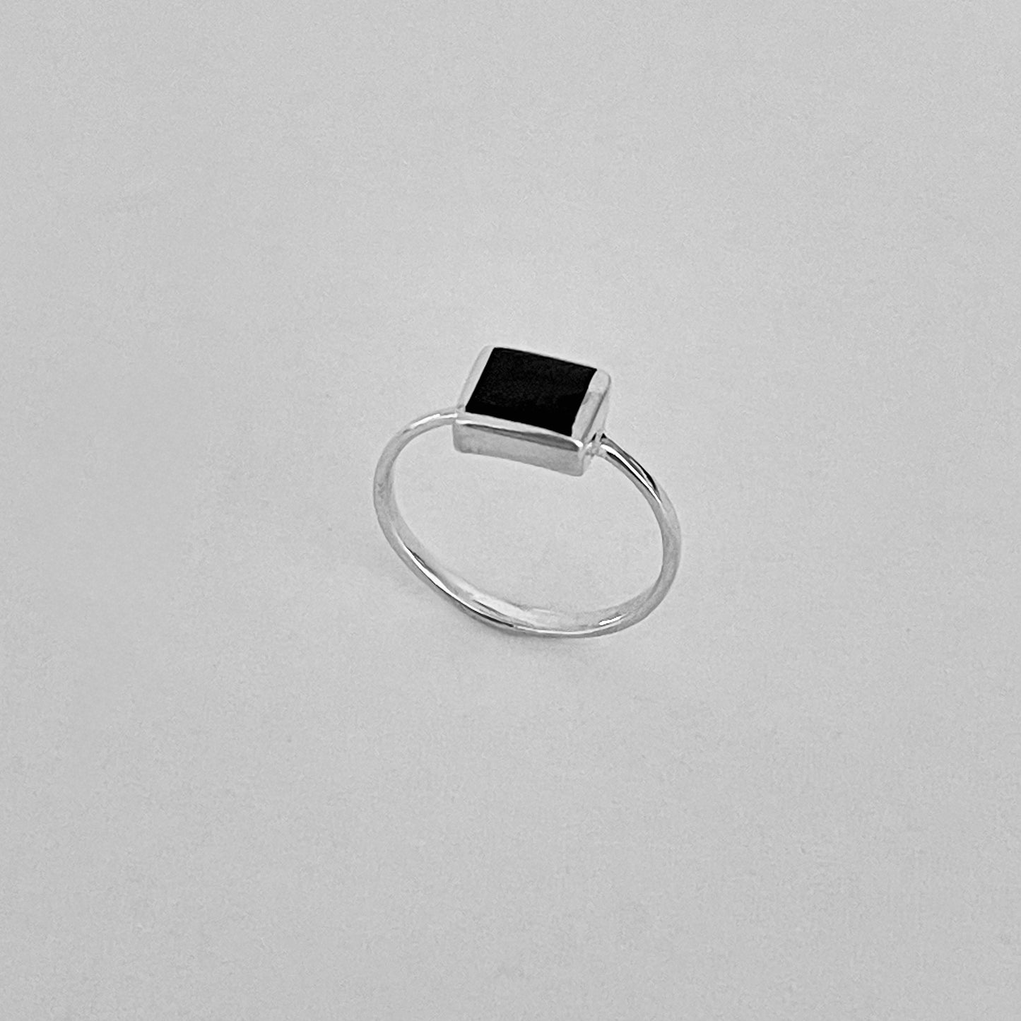 Sterling Silver Square Black Onyx Ring, Dainty Stone Jewelry