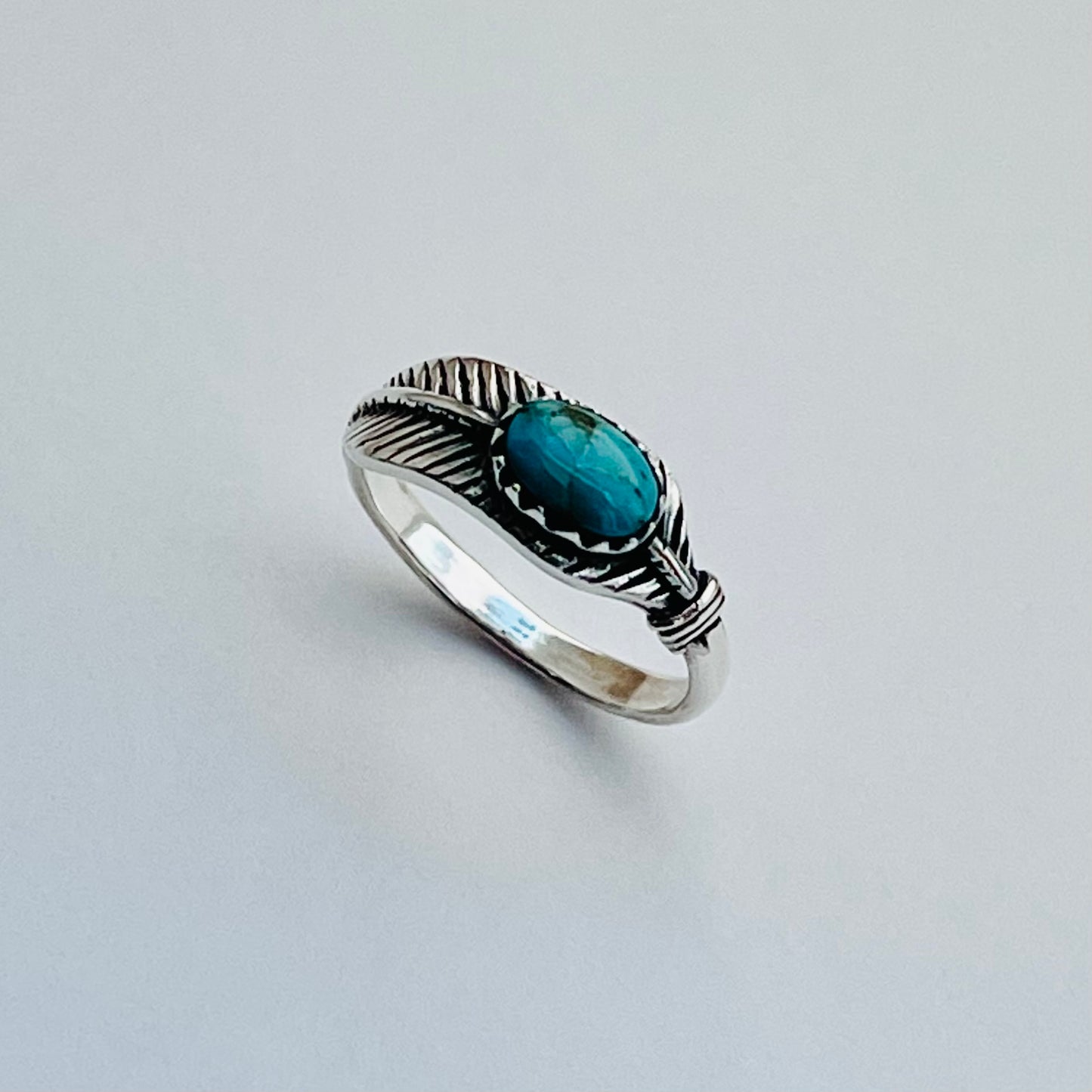 Sterling Silver Genuine Turquoise Angel Feather Ring, Spirit Silver Rings