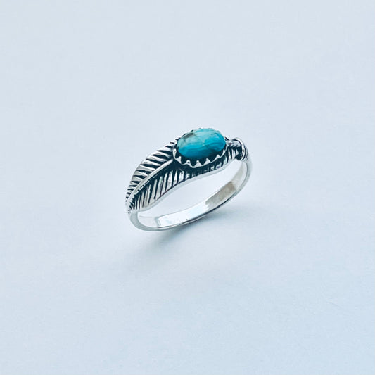 Sterling Silver Genuine Turquoise Angel Feather Ring, Spirit Bird Rings