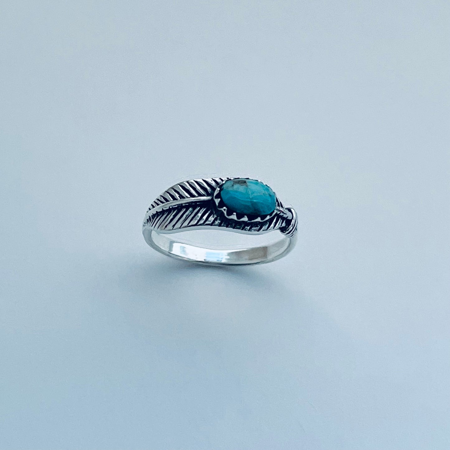 Sterling Silver Genuine Turquoise Angel Feather Ring, Spirit Silver Rings