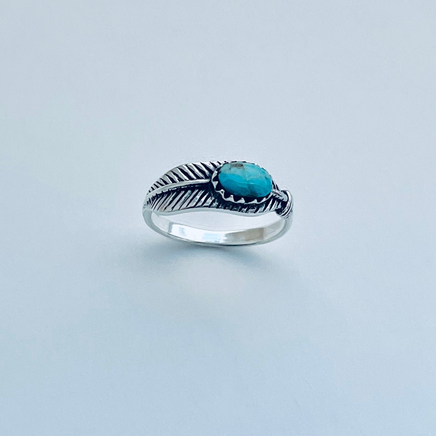 Sterling Silver Genuine Turquoise Angel Feather Ring, Spirit Bird Rings