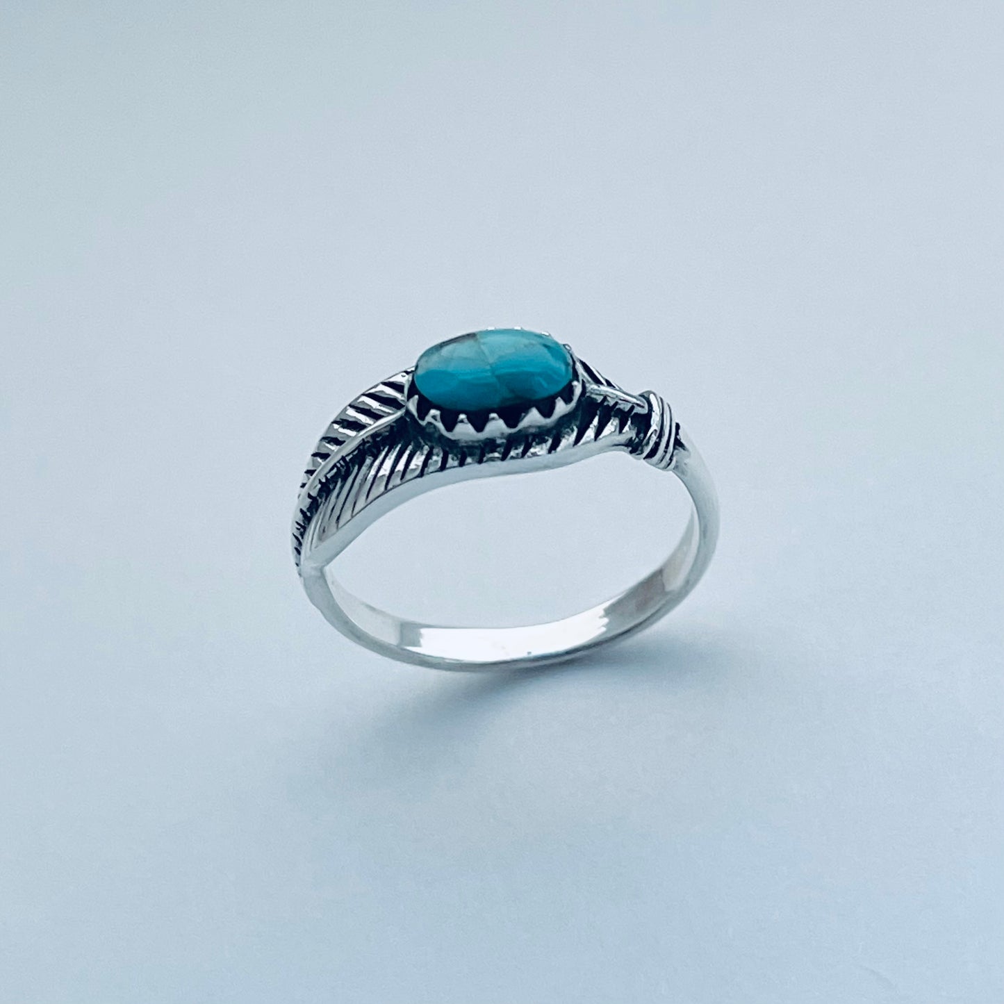 Sterling Silver Genuine Turquoise Angel Feather Ring, Spirit Silver Rings