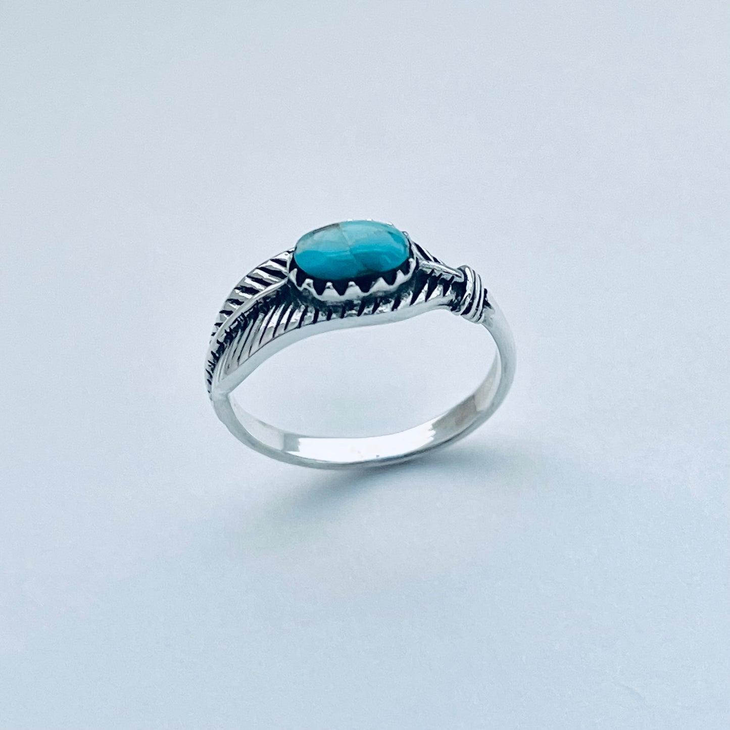 Sterling Silver Genuine Turquoise Angel Feather Ring, Spirit Bird Rings
