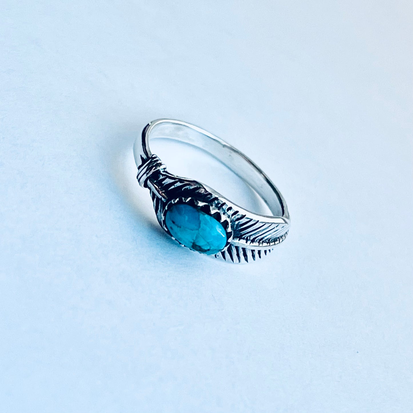 Sterling Silver Genuine Turquoise Angel Feather Ring, Spirit Bird Rings