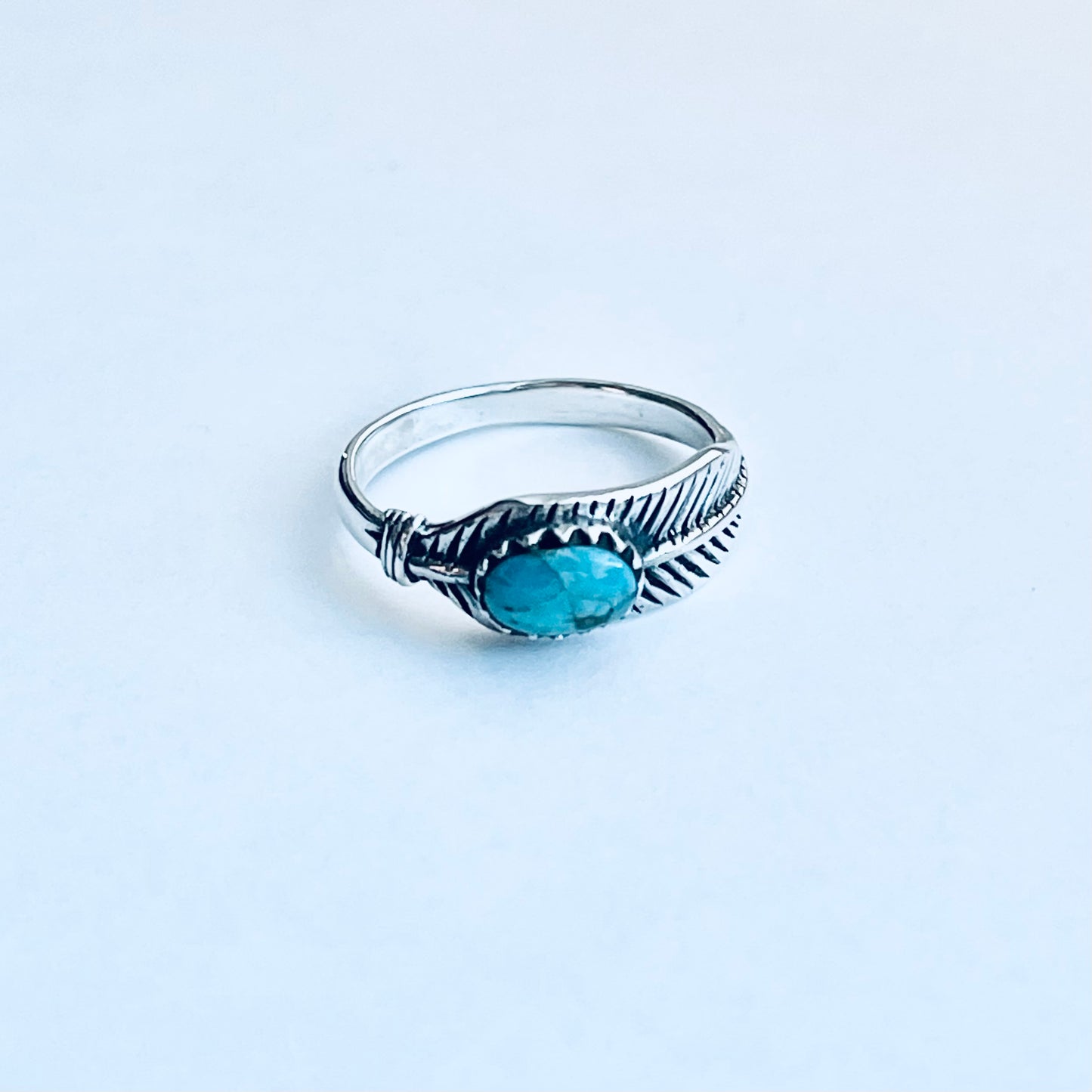 Sterling Silver Genuine Turquoise Angel Feather Ring, Spirit Bird Rings