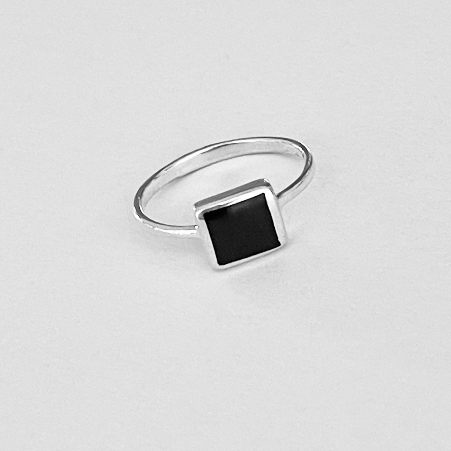 Sterling Silver Square Black Onyx Ring, Dainty Stone Jewelry