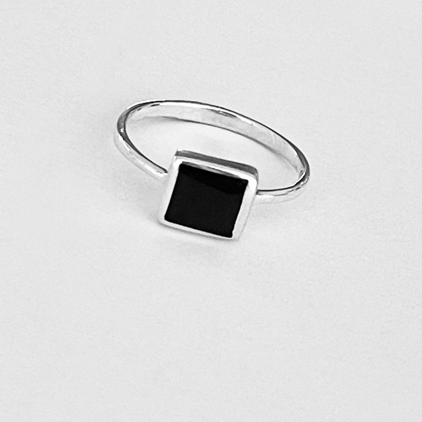 Sterling Silver Square Black Onyx Ring, Dainty Stone Jewelry
