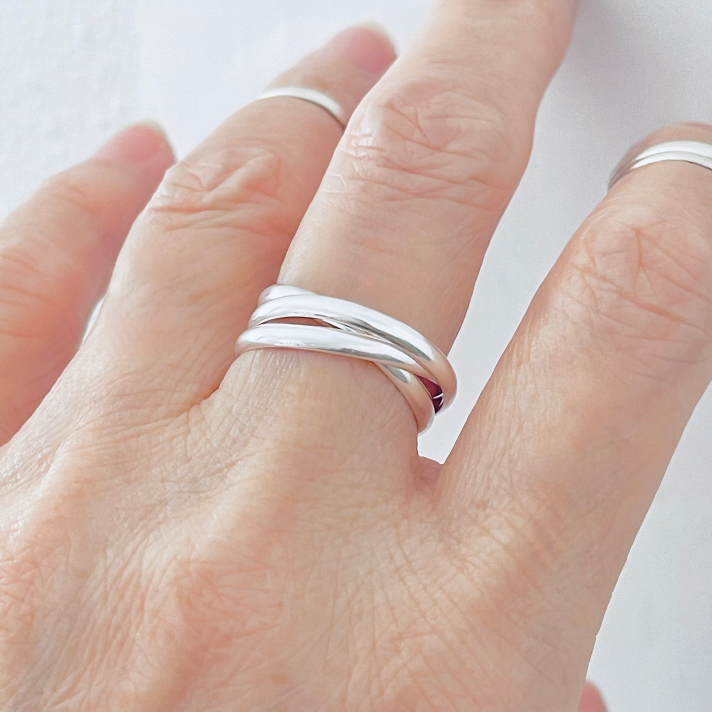 Sterling Silver High Polish Connected Triple Band Ring, Jewelry Wedding Bands