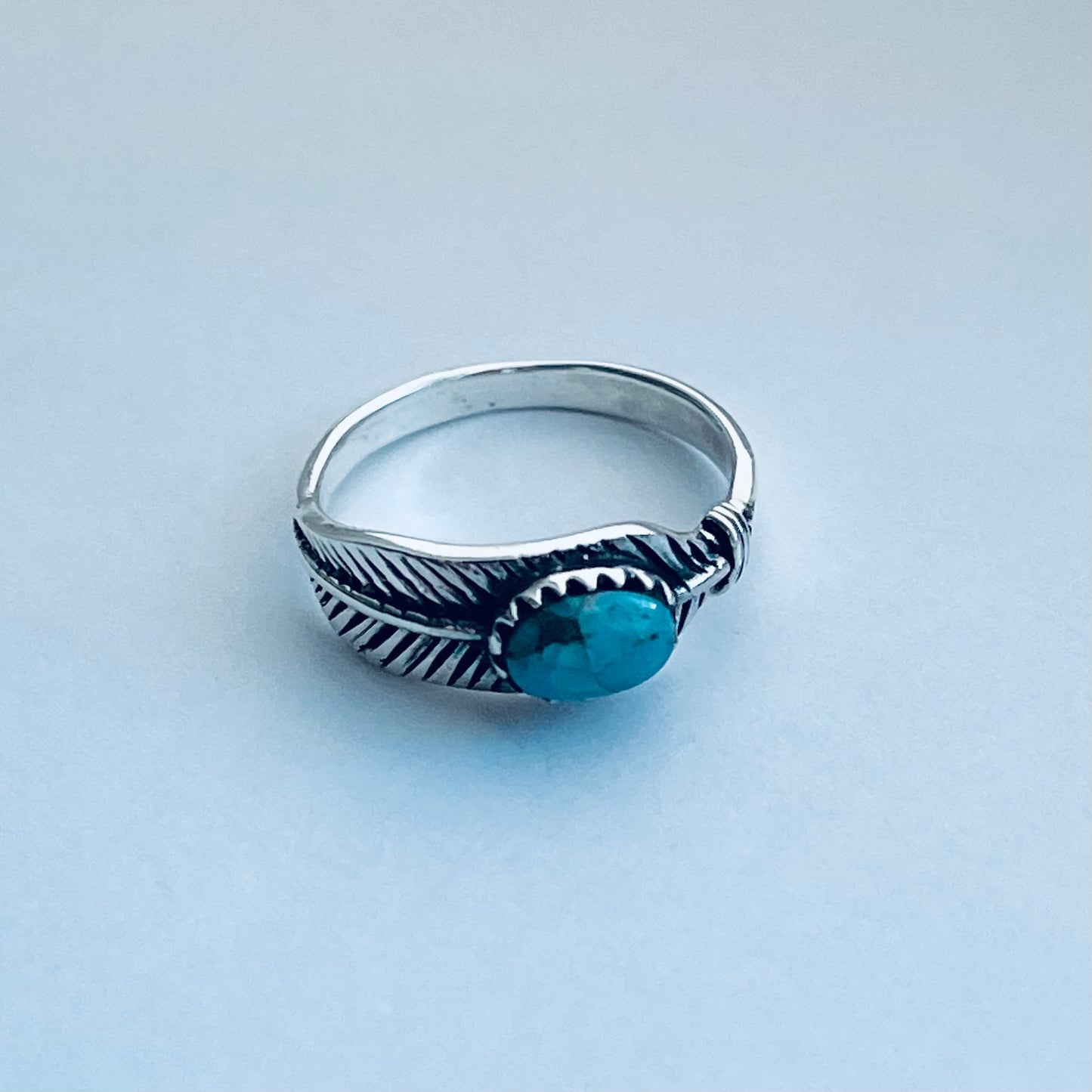 Sterling Silver Genuine Turquoise Angel Feather Ring, Spirit Silver Rings