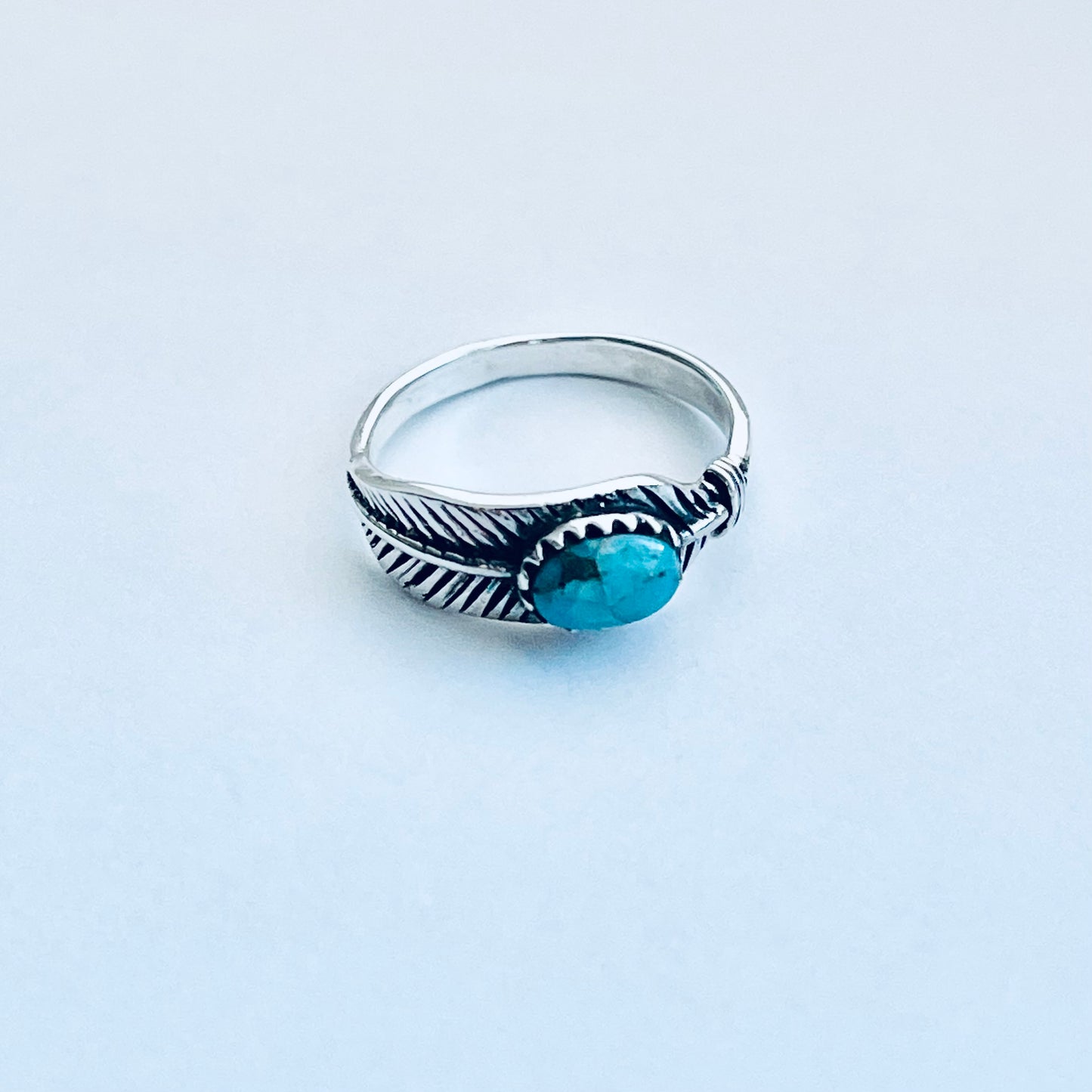 Sterling Silver Genuine Turquoise Angel Feather Ring, Spirit Bird Rings
