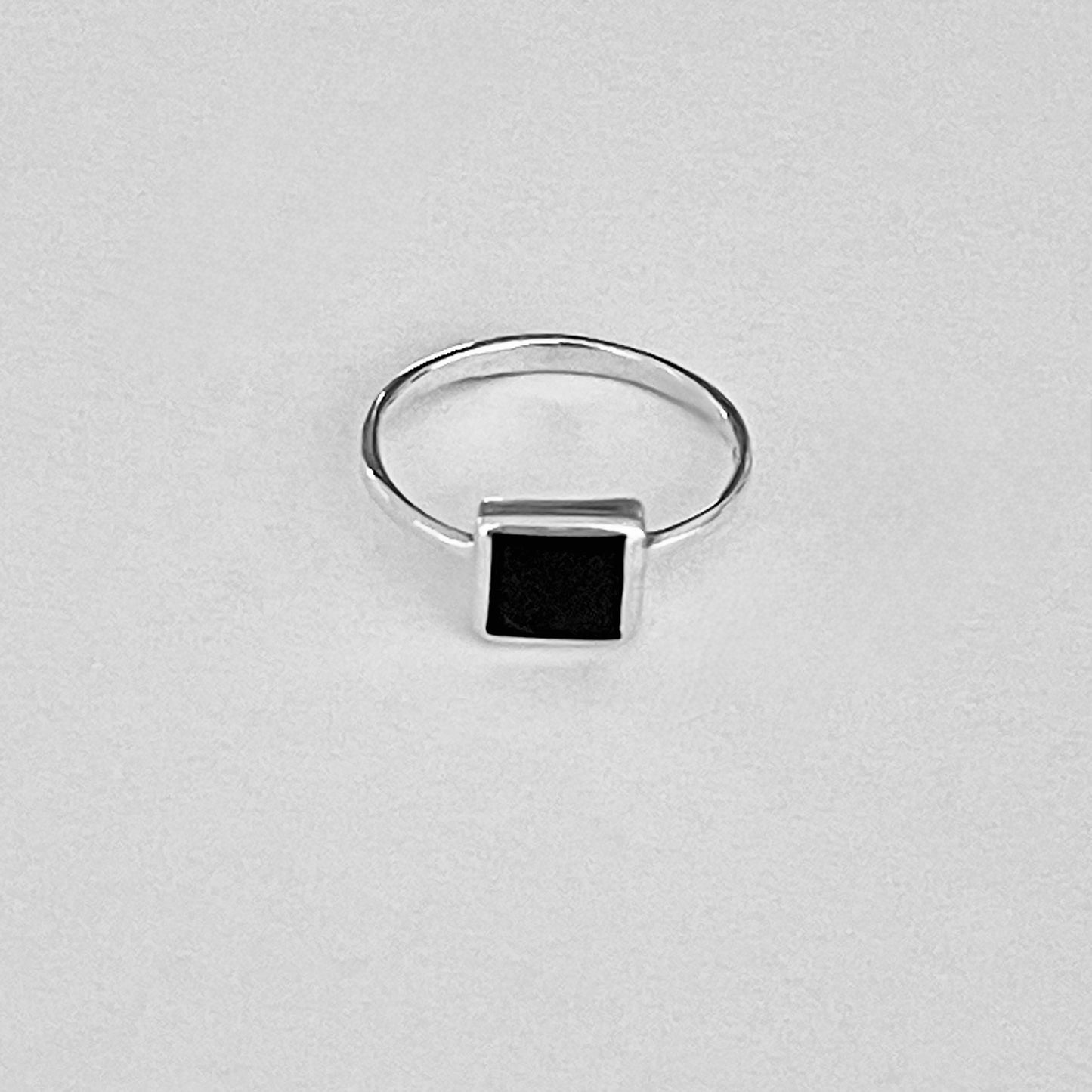 Sterling Silver Square Black Onyx Ring, Dainty Stone Jewelry