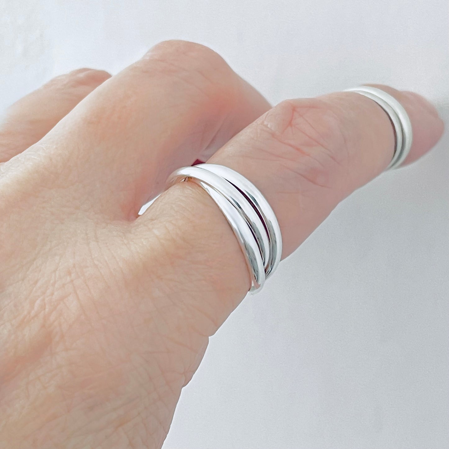 Sterling Silver High Polish Connected Triple Band Ring, Jewelry Wedding Bands