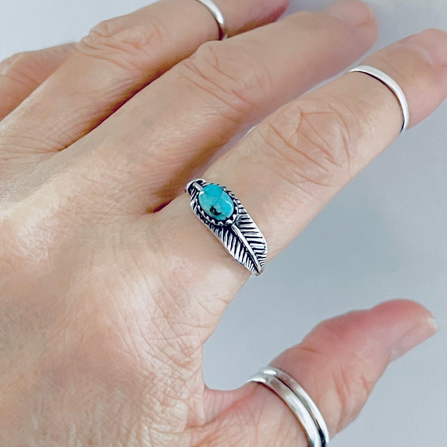Sterling Silver Genuine Turquoise Angel Feather Ring, Spirit Bird Rings