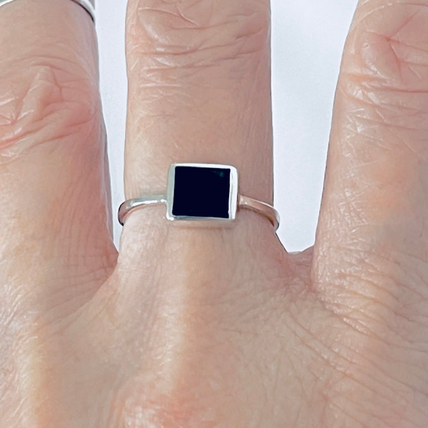 Sterling Silver Square Black Onyx Ring, Dainty Stone Jewelry