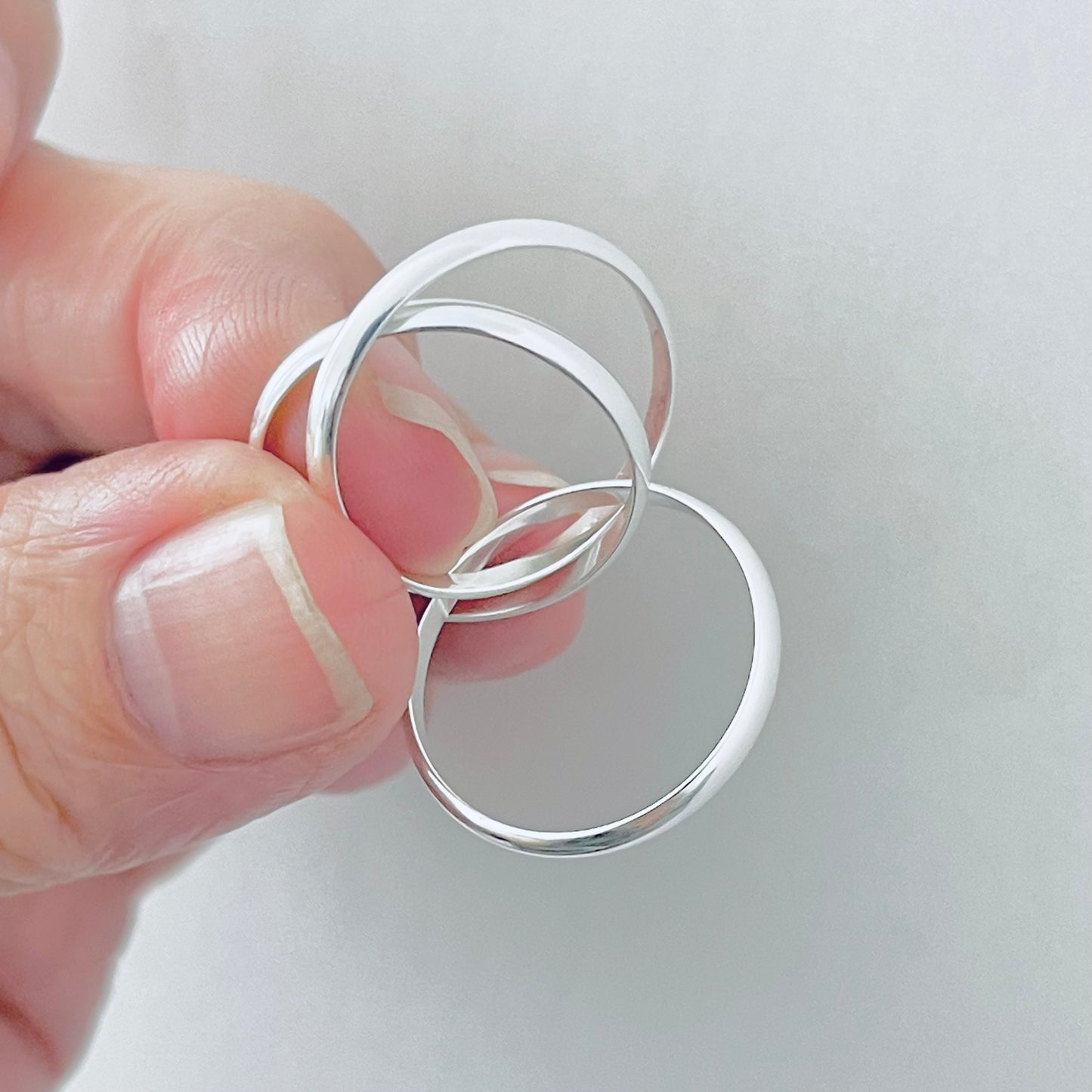 Sterling Silver High Polish Connected Triple Band Ring, Jewelry Wedding Bands