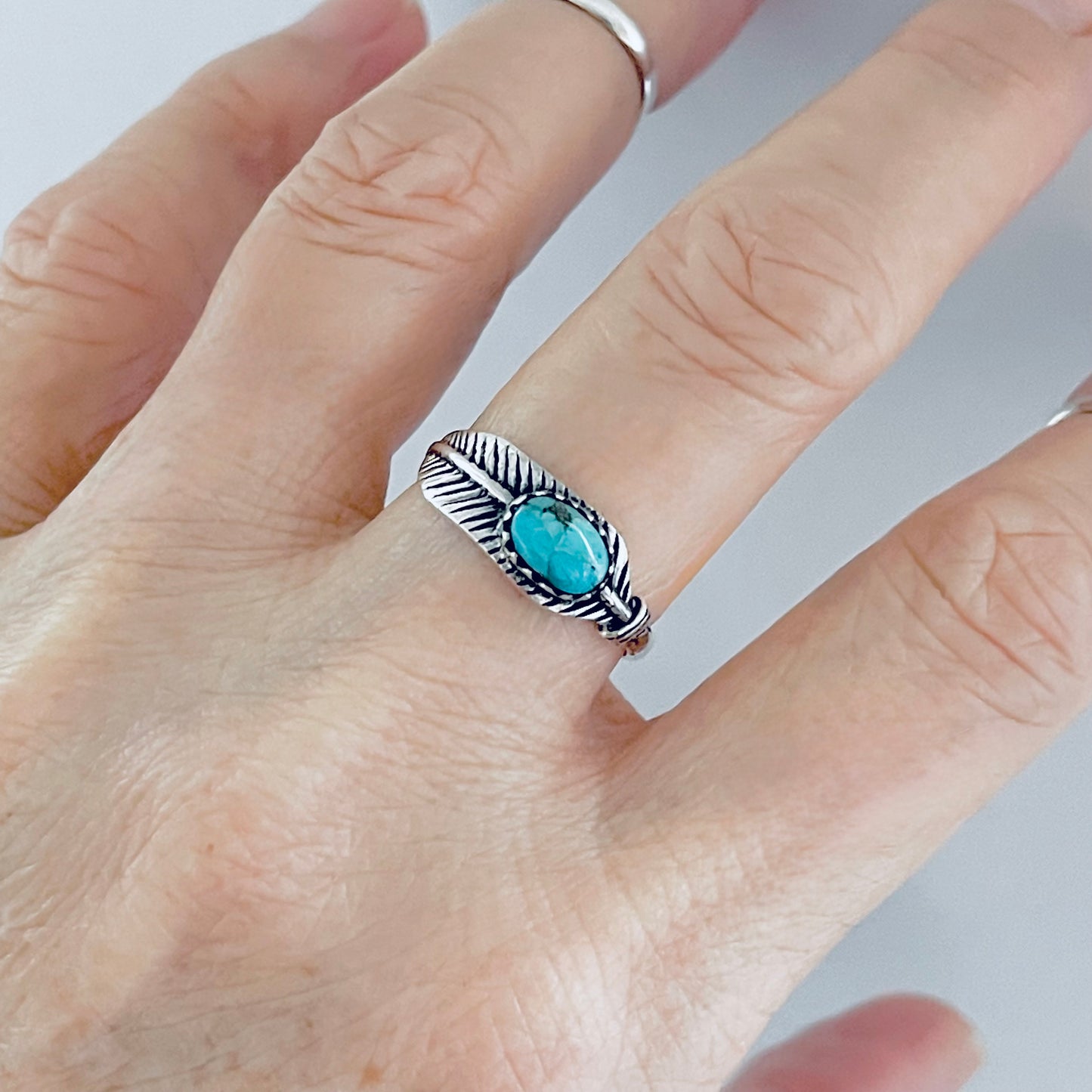 Sterling Silver Genuine Turquoise Angel Feather Ring, Spirit Bird Rings