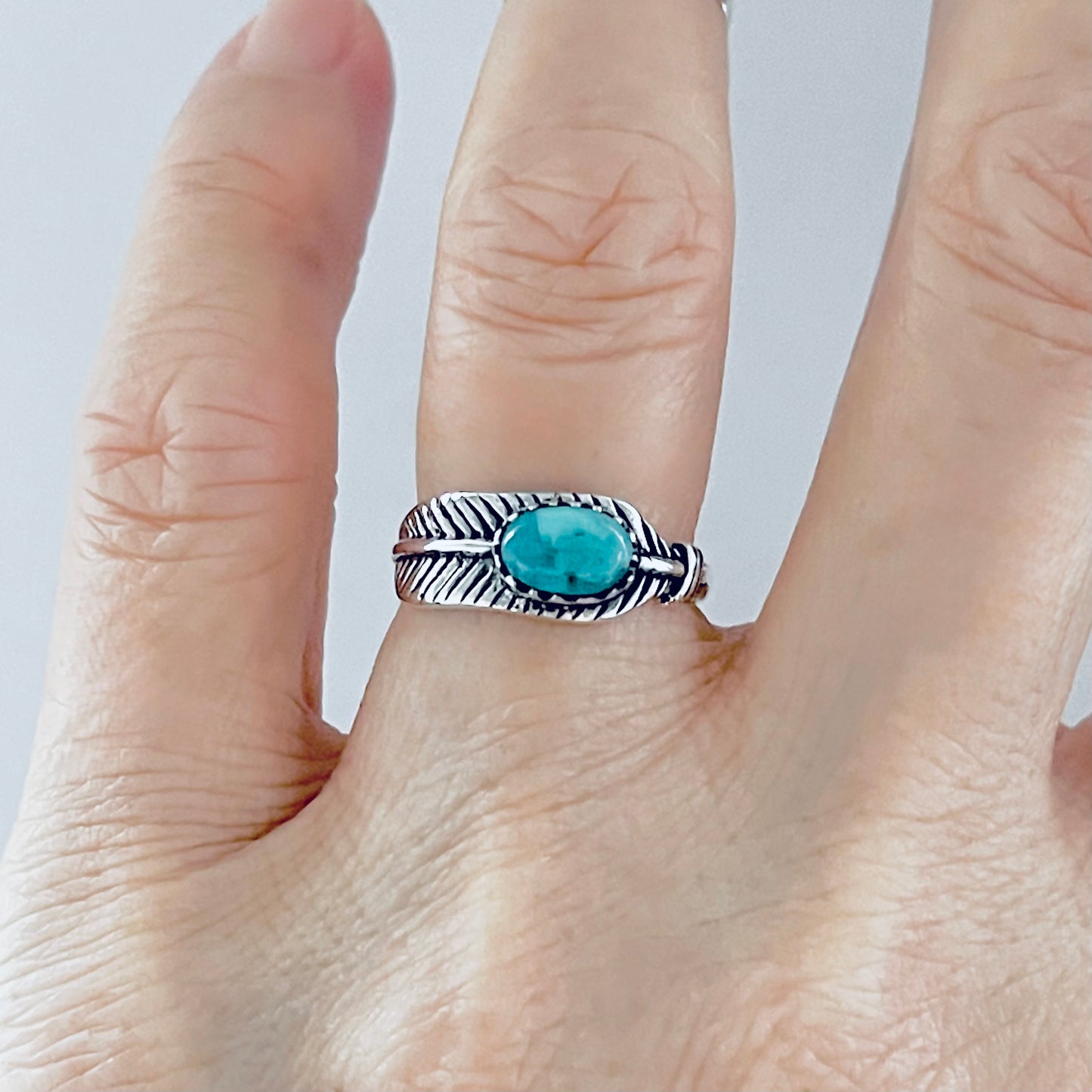 Sterling Silver Genuine Turquoise Angel Feather Ring, Spirit Bird Rings