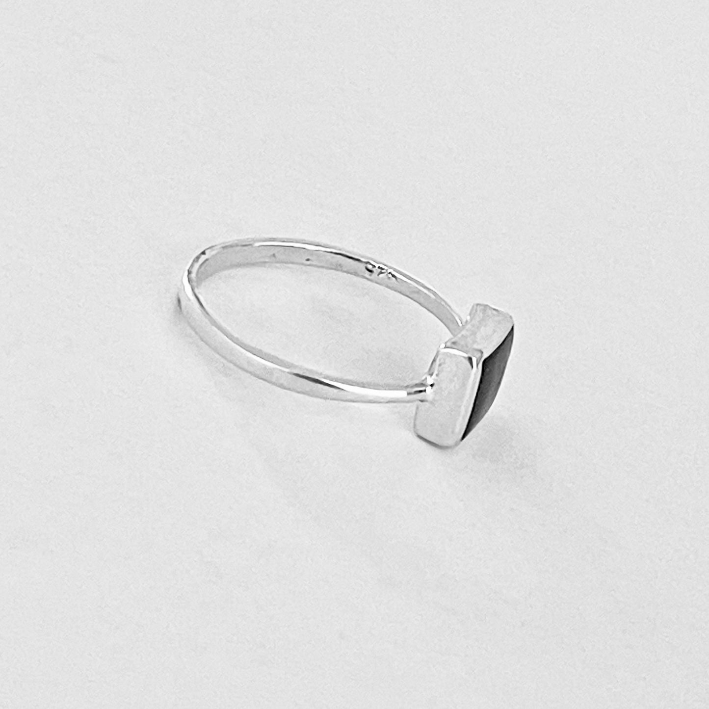 Sterling Silver Square Black Onyx Ring, Dainty Stone Jewelry
