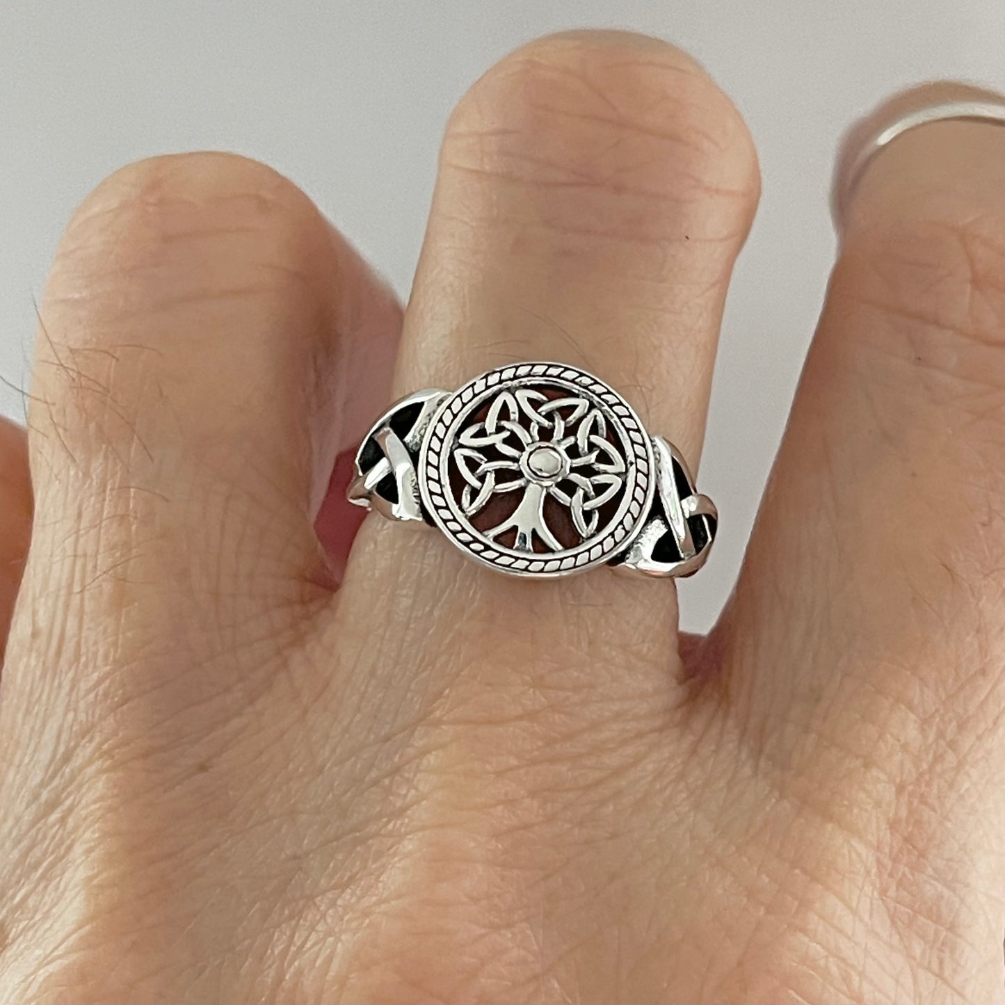 Sterling Silver Little Triquetras Tree of Life Ring with Side Celtic, Silver Rings