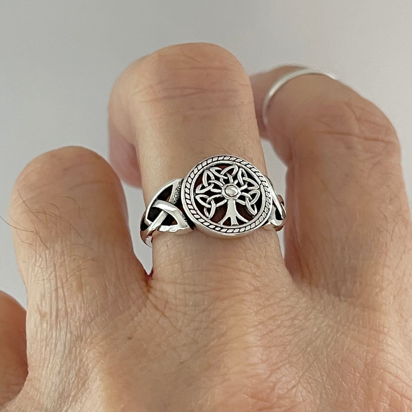 Sterling Silver Little Triquetras Tree of Life Ring with Side Celtic, Silver Rings