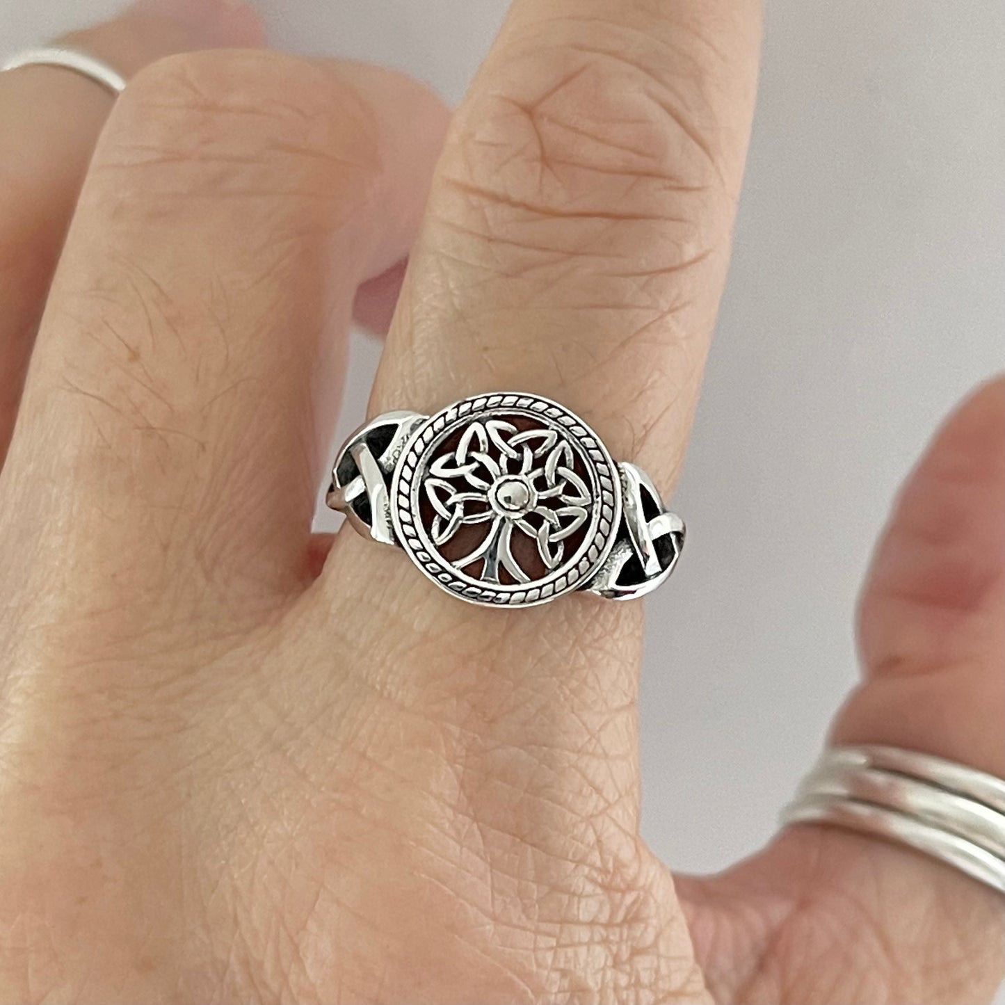 Sterling Silver Little Triquetras Tree of Life Ring with Side Celtic, Silver Rings