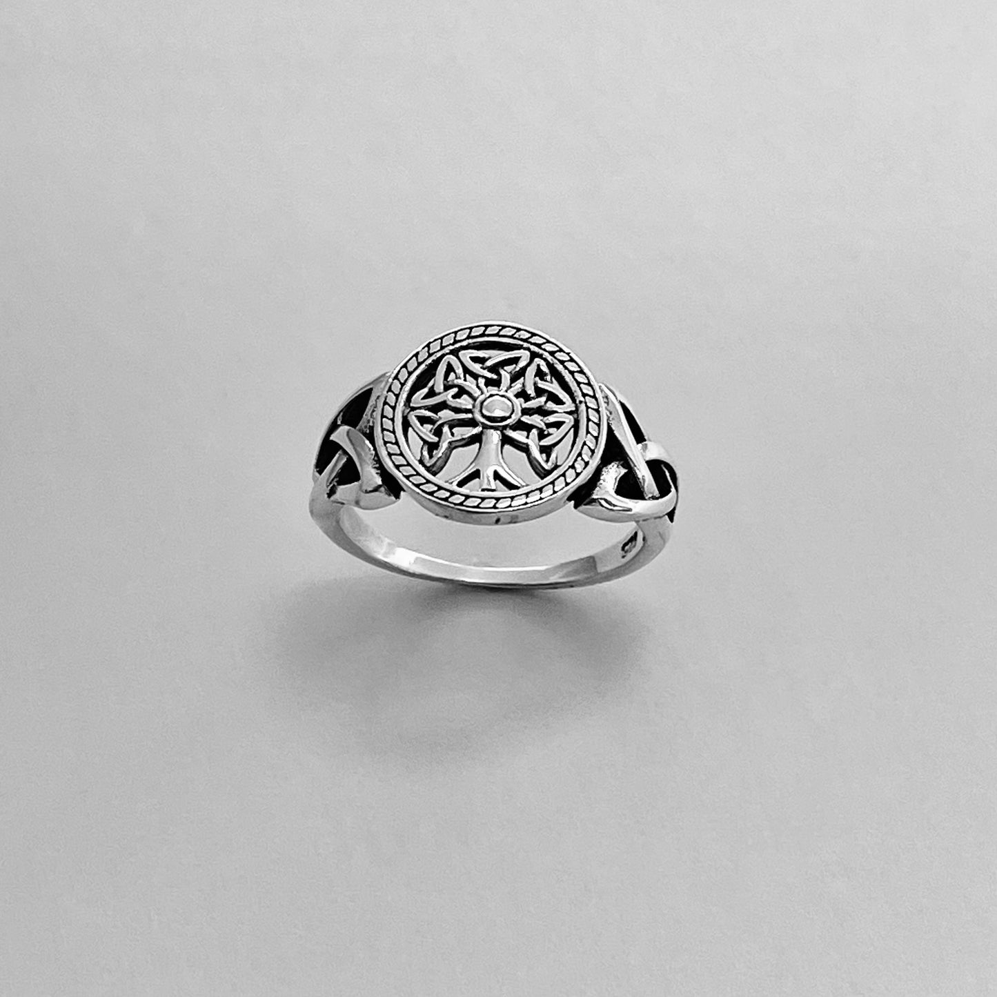 Sterling Silver Little Triquetras Tree of Life Ring with Side Celtic, Silver Rings