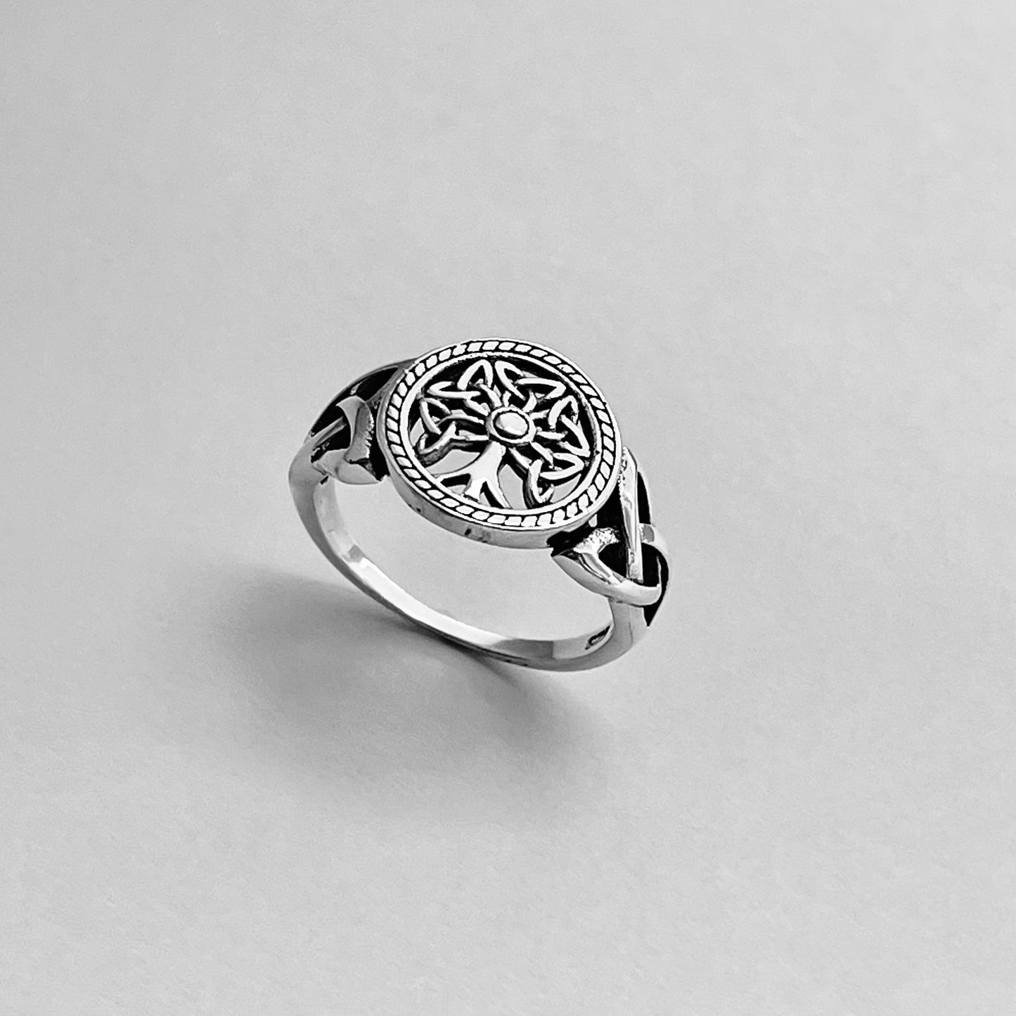 Sterling Silver Little Triquetras Tree of Life Ring with Side Celtic, Silver Rings