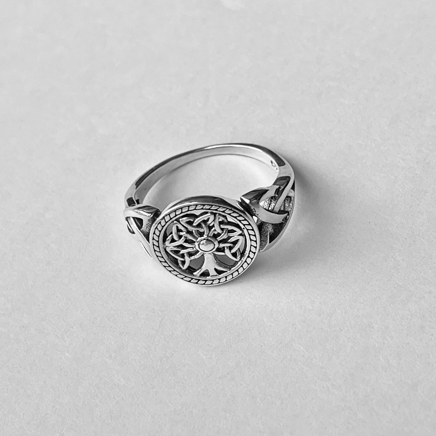 Sterling Silver Little Triquetras Tree of Life Ring with Side Celtic, Silver Rings