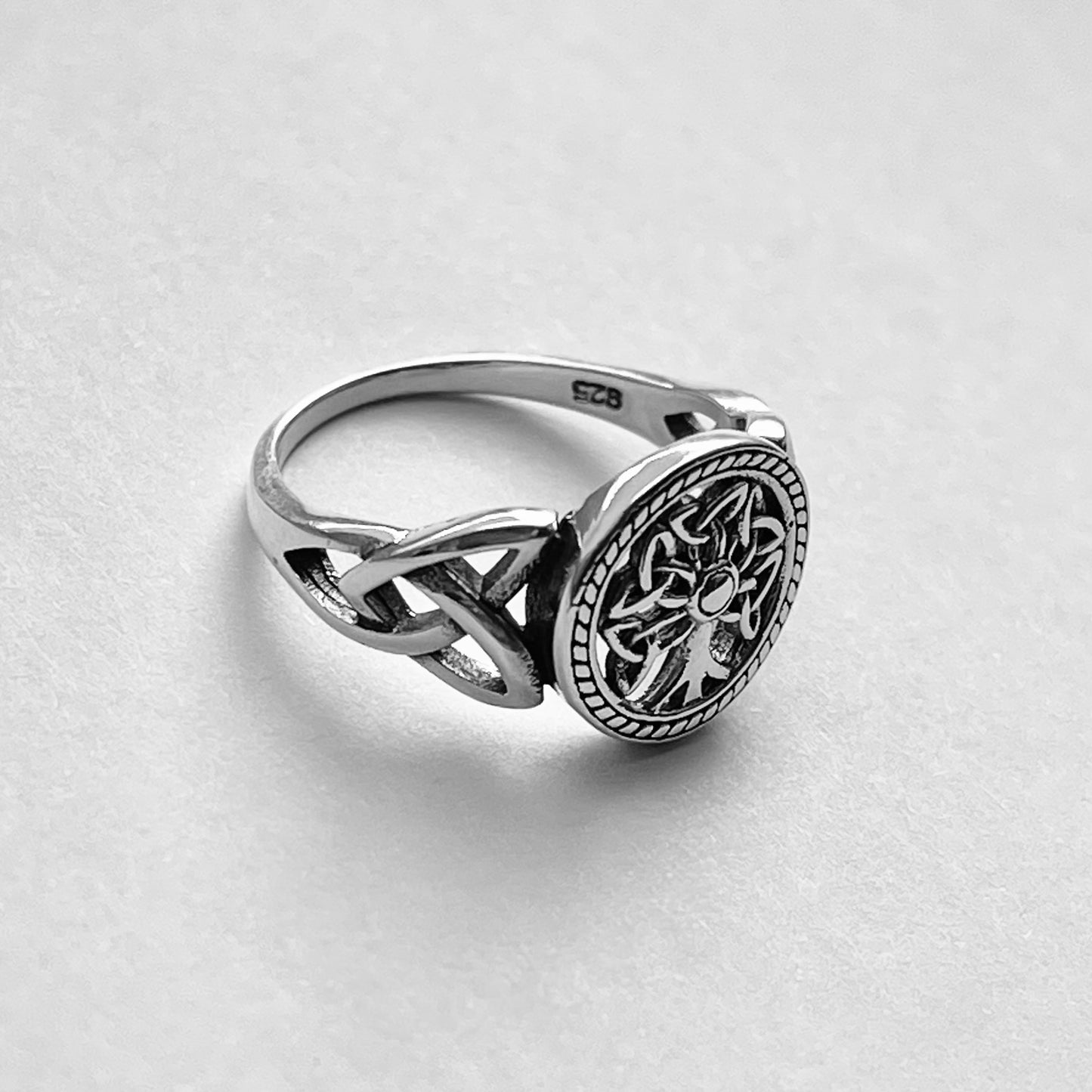 Sterling Silver Little Triquetras Tree of Life Ring with Side Celtic, Silver Rings