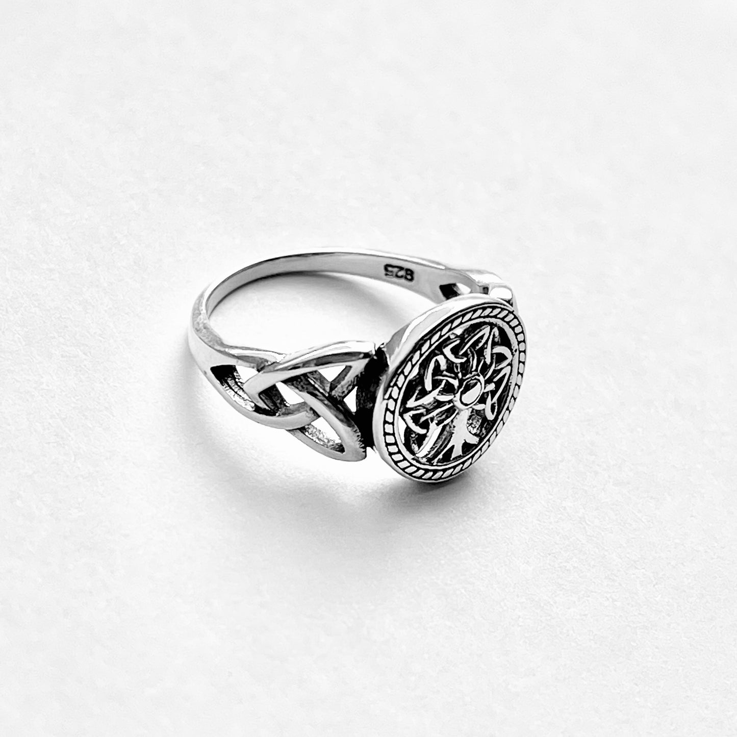 Sterling Silver Little Triquetras Tree of Life Ring with Side Celtic, Fortune Jewelry, Trinity Knots