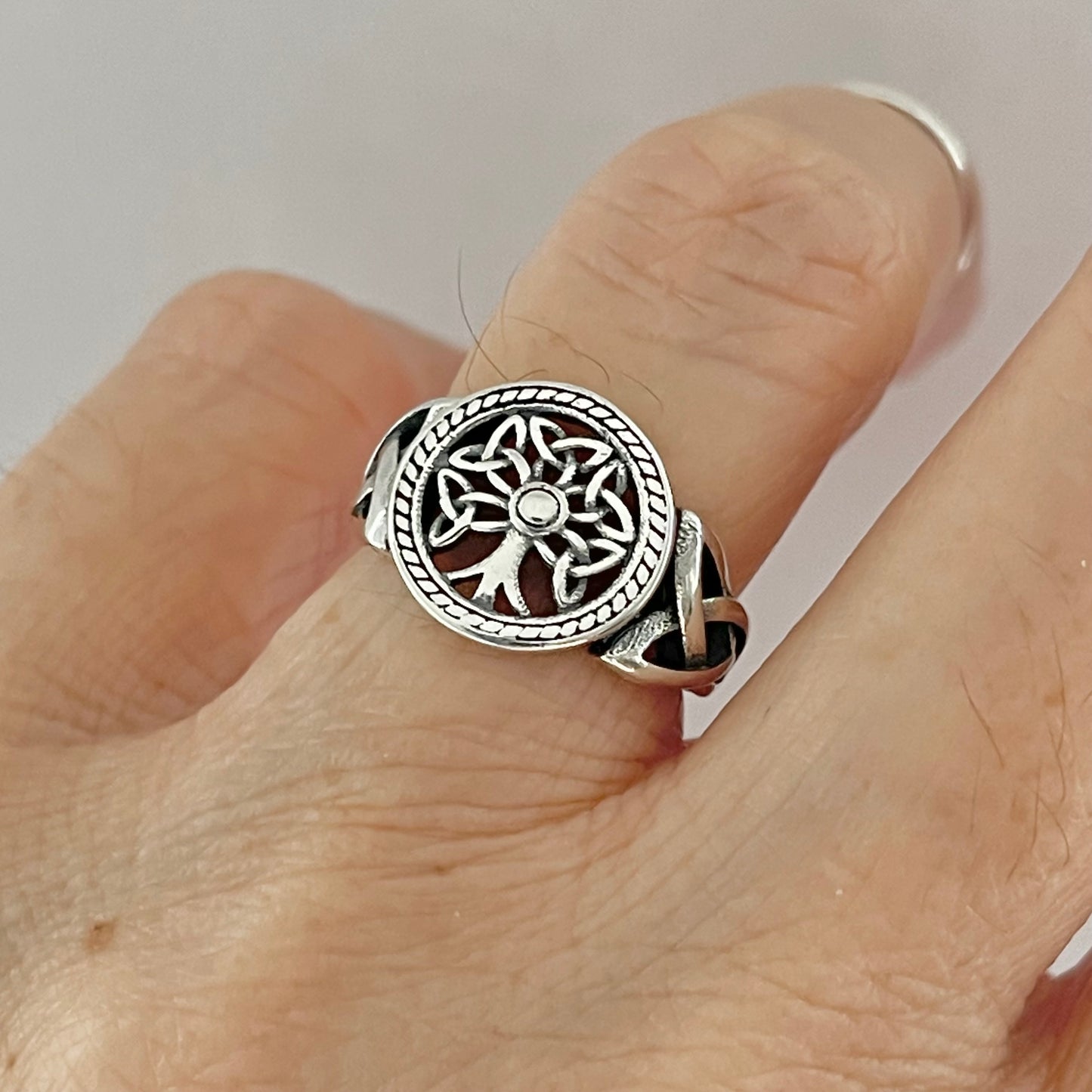 Sterling Silver Little Triquetras Tree of Life Ring with Side Celtic, Silver Rings