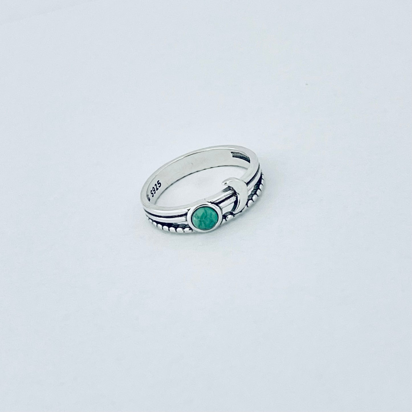 925 Sterling Silver Genuine Turquoise Full Moon and Crescent Moon Ring | Triple Band Celestial Silver Rings