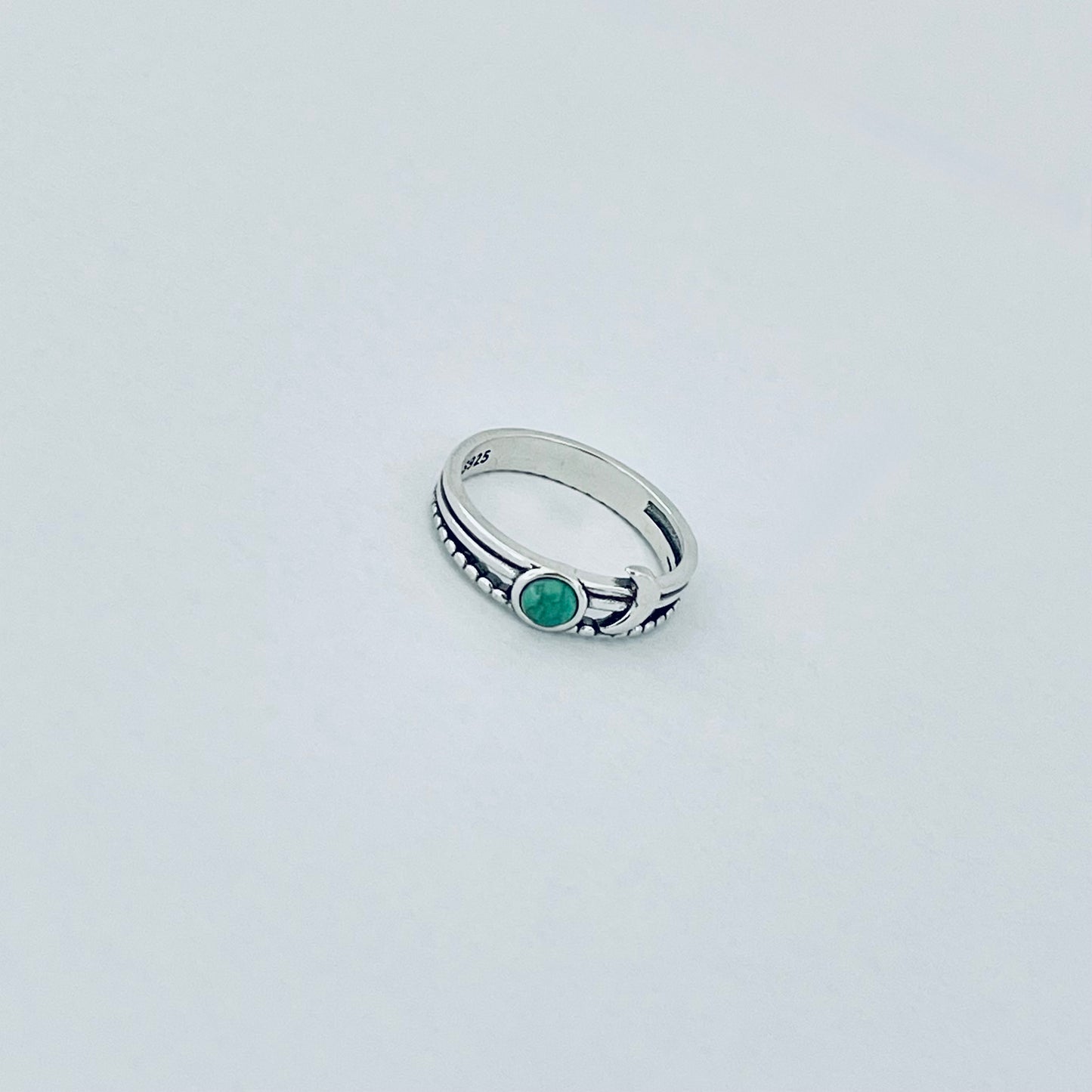 925 Sterling Silver Genuine Turquoise Full Moon and Crescent Moon Ring | Triple Band Celestial Silver Rings