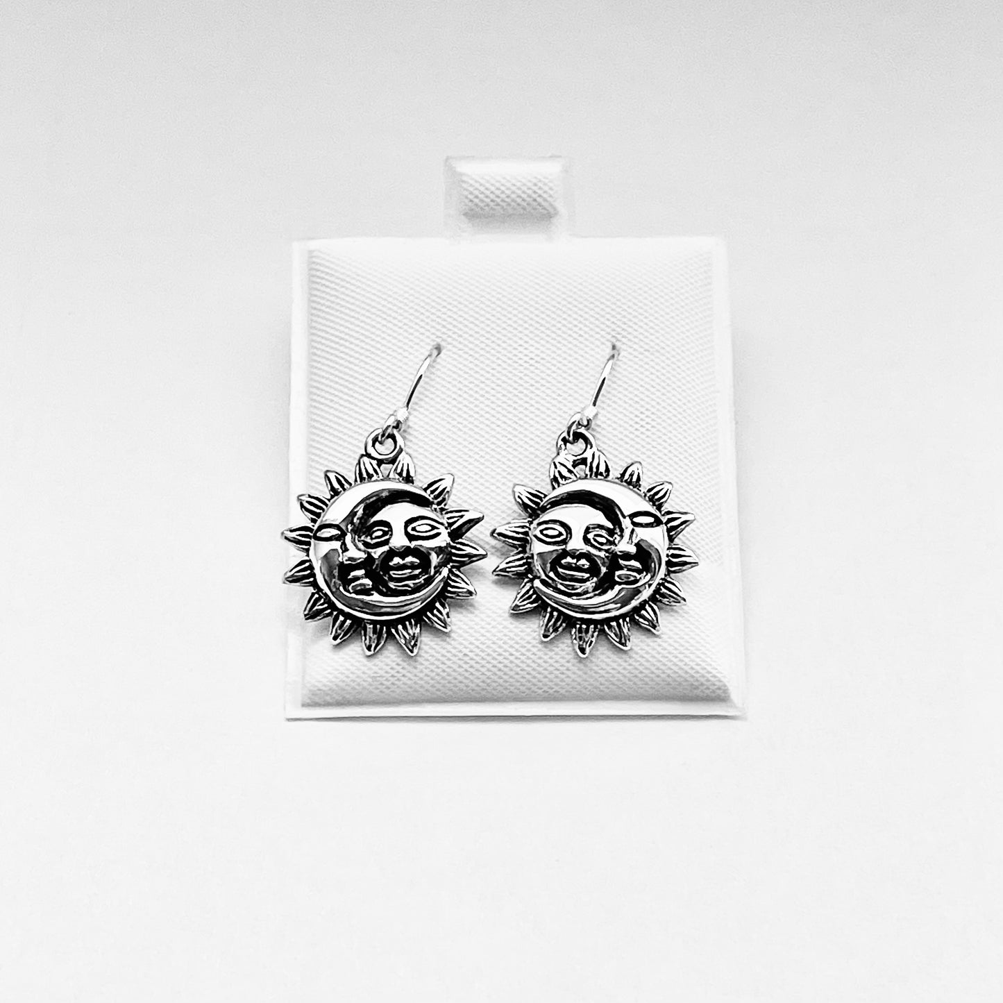 Sterling Silver Large Dangle Face Moon and Sun Earring, Celestial Earring, Silver Earrings