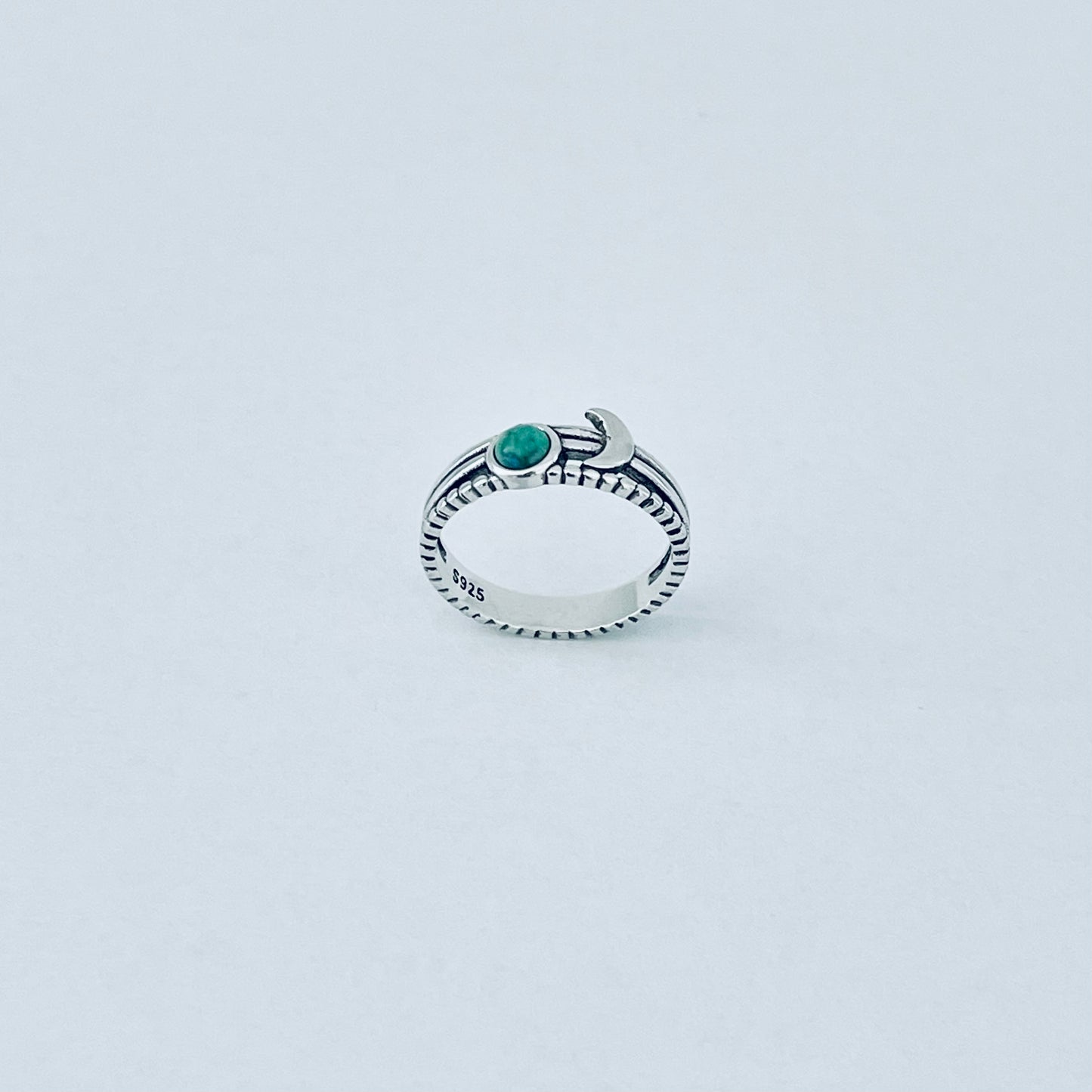 925 Sterling Silver Genuine Turquoise Full Moon and Crescent Moon Ring | Triple Band Celestial Silver Rings