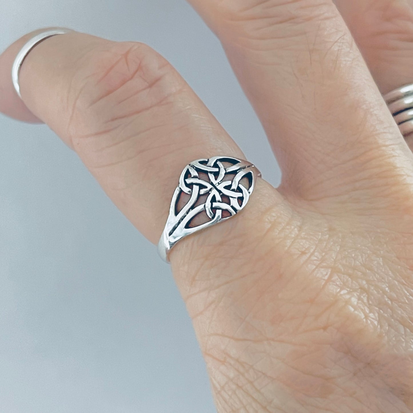 Sterling Silver Thin Quadruple Celtic Ring, Delicate Trinity Knots Jewelry