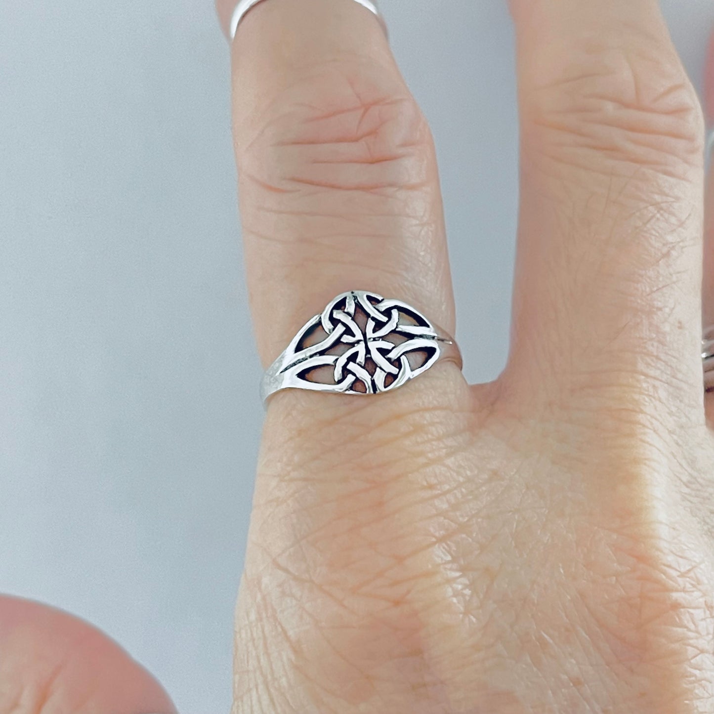 Sterling Silver Thin Quadruple Celtic Ring, Delicate Trinity Knots Jewelry