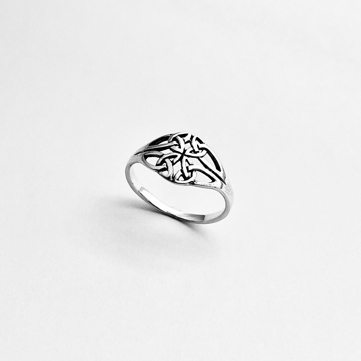 Sterling Silver Thin Quadruple Celtic Ring, Delicate Trinity Knots Jewelry