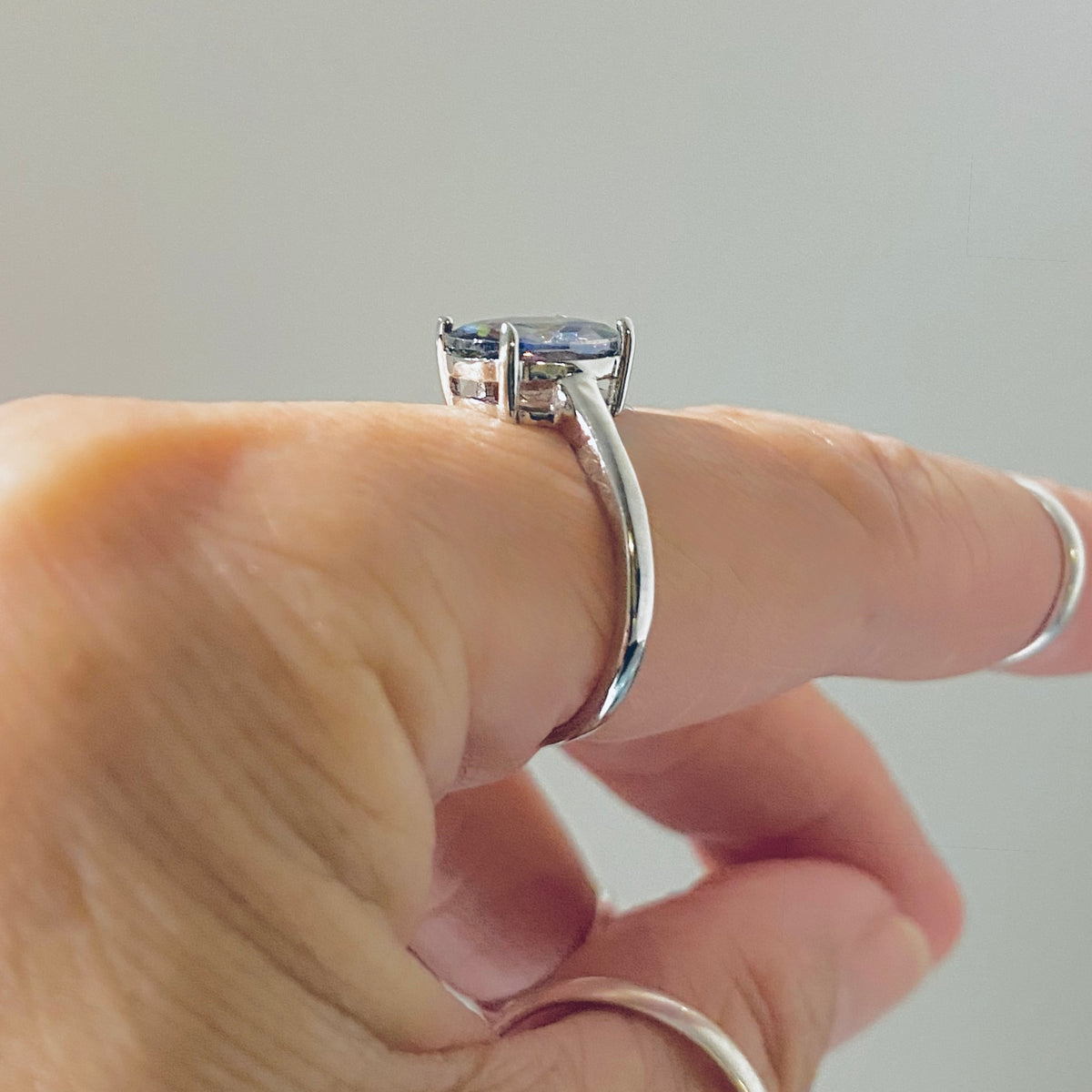 925 Sterling Silver Solitaire Wedding Rainbow Topaz CZ Ring | Engagement Stone Silver Rings