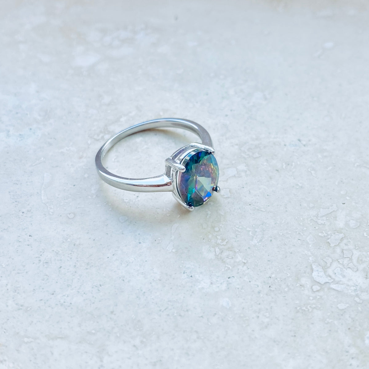 925 Sterling Silver Solitaire Wedding Rainbow Topaz CZ Ring | Engagement Stone Silver Rings