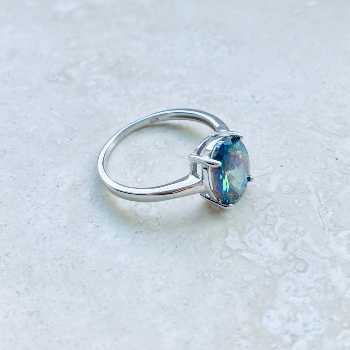 925 Sterling Silver Solitaire Wedding Rainbow Topaz CZ Ring | Engagement Stone Silver Rings