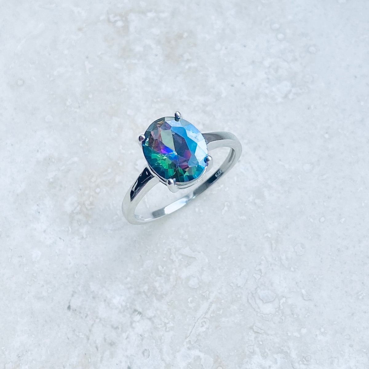 925 Sterling Silver Solitaire Wedding Rainbow Topaz CZ Ring | Engagement Stone Silver Rings