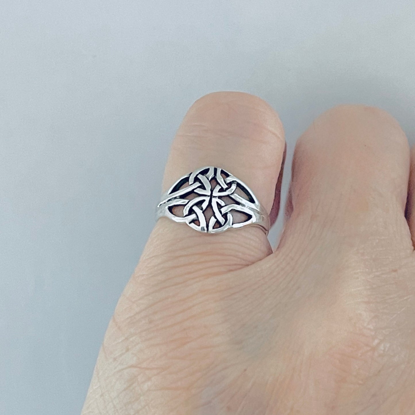 Sterling Silver Thin Quadruple Celtic Ring, Delicate Trinity Knots Jewelry