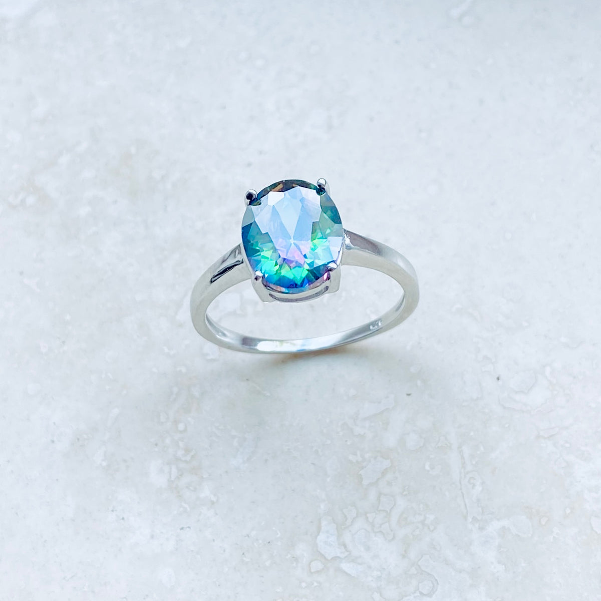 925 Sterling Silver Solitaire Wedding Rainbow Topaz CZ Ring | Engagement Stone Silver Rings
