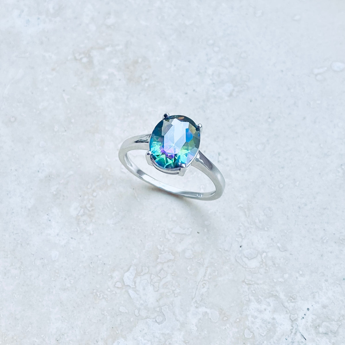 925 Sterling Silver Solitaire Wedding Rainbow Topaz CZ Ring | Engagement Stone Silver Rings