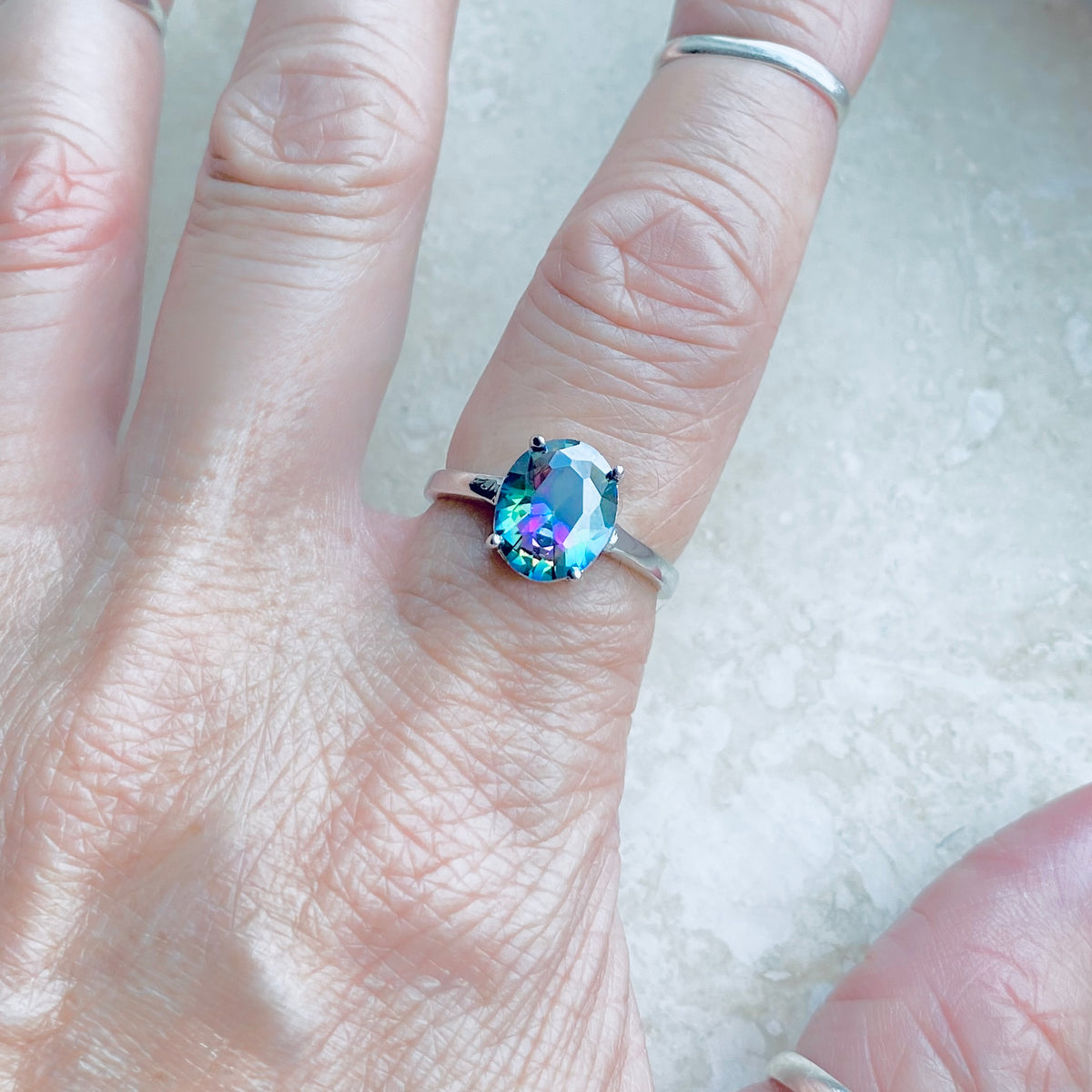 925 Sterling Silver Solitaire Wedding Rainbow Topaz CZ Ring | Engagement Stone Silver Rings